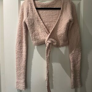 Skims Pink Tie-Front Sweater cropped